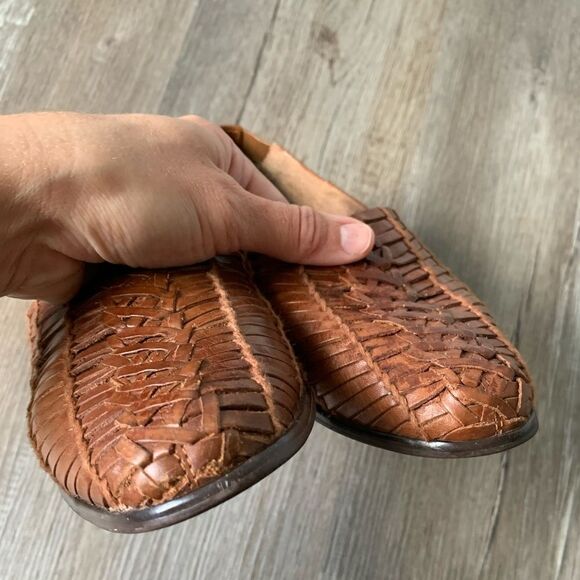VTG LL Bean Huaraches Woven Slip On Sandal Mary Jane Shoes Leather Brown 6 6.5 - Picture 7 of 15